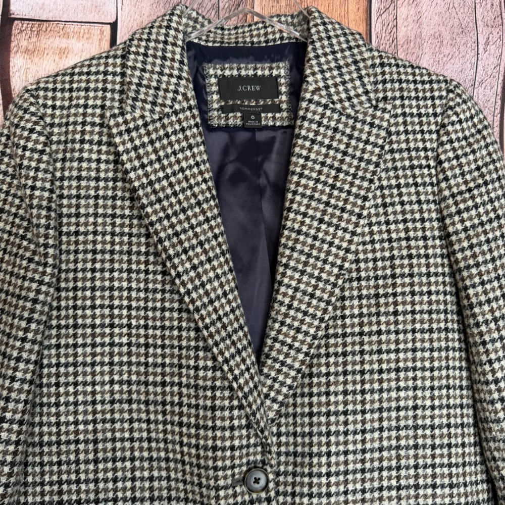 J.Crew Blazer Somerset Moon Wool Houndstooth Office Heritage Workwear Size 6 - Picture 3 of 10